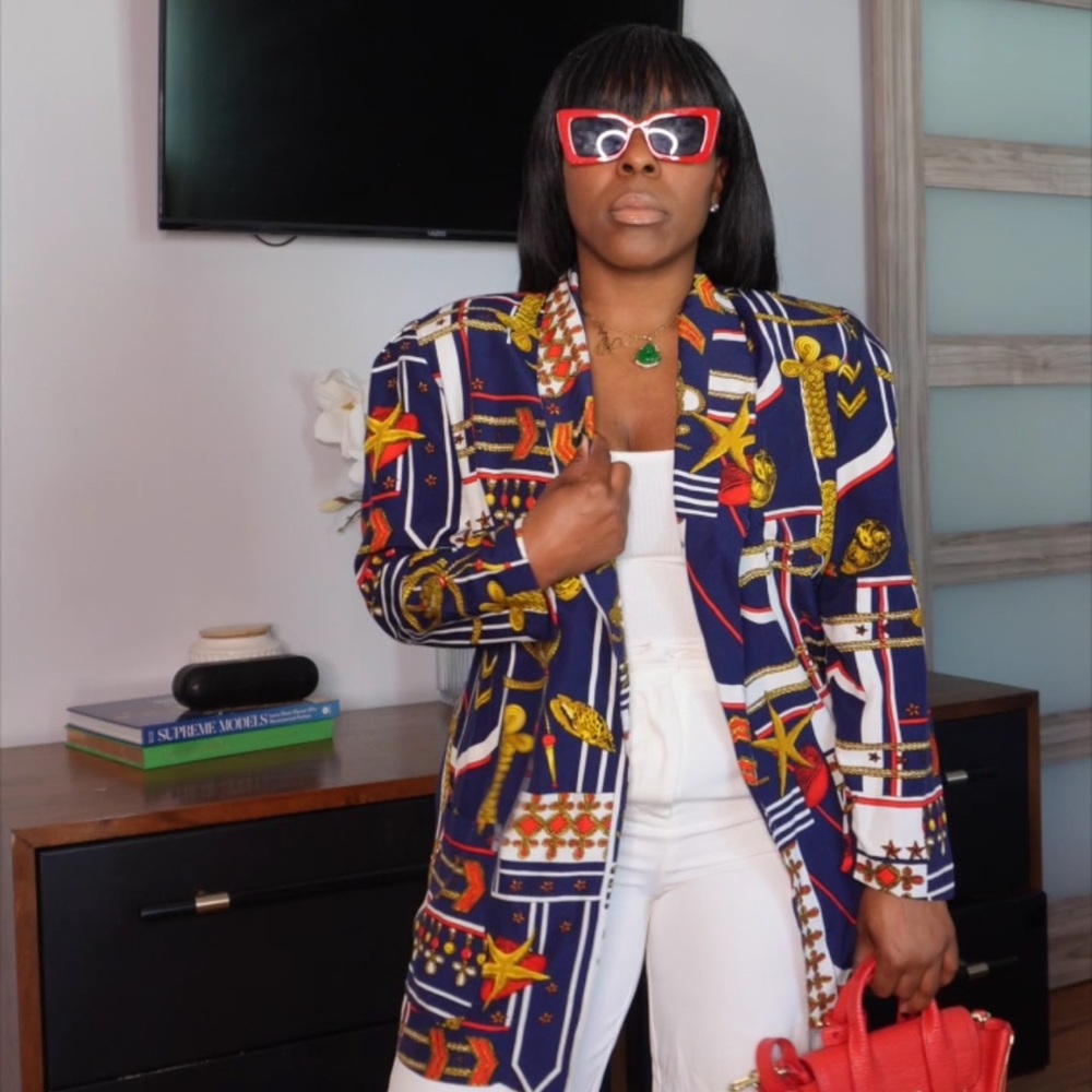 VTG 90s Nautical Print Oversized Open Blazer Size S/M